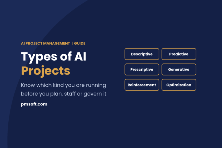 Types of AI projects: descriptive, predictive, prescriptive, generative, reinforcement and optimization